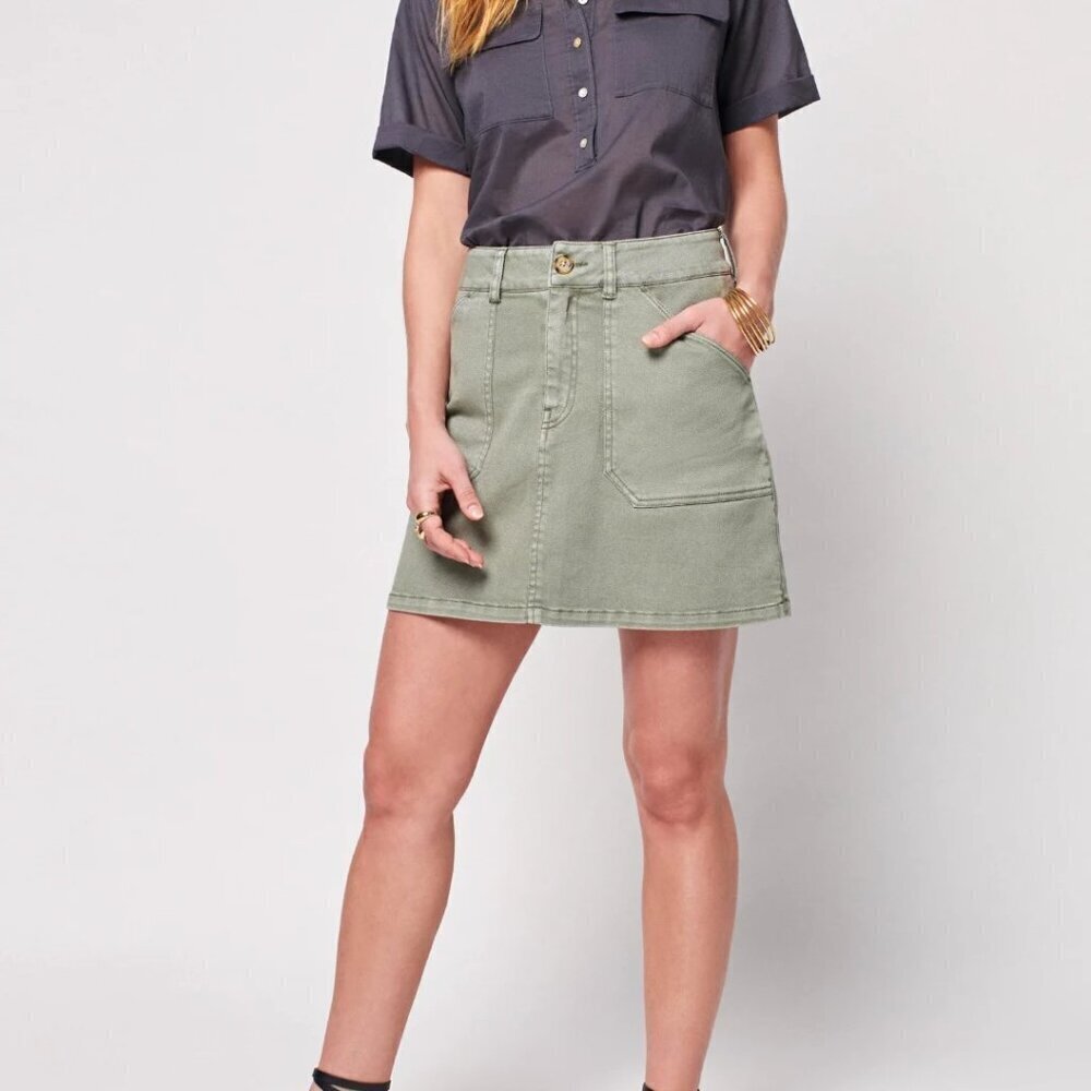 Faherty Utility Mini Skirt in Fatigue Green Organic Cotton M